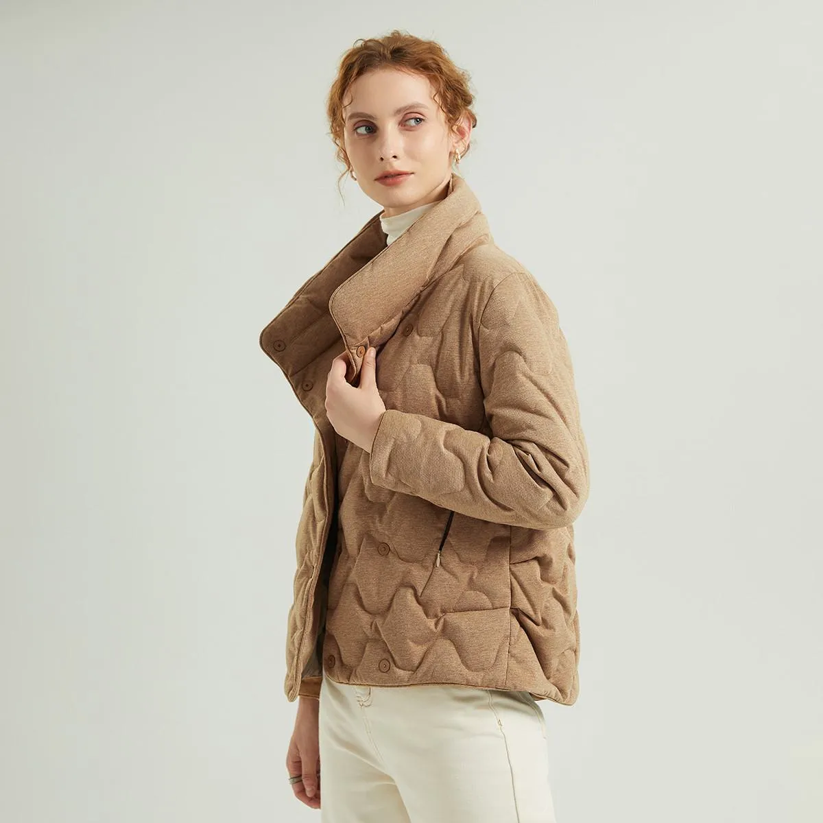 Quilted Stand-Up Collar Cropped Down Jacket