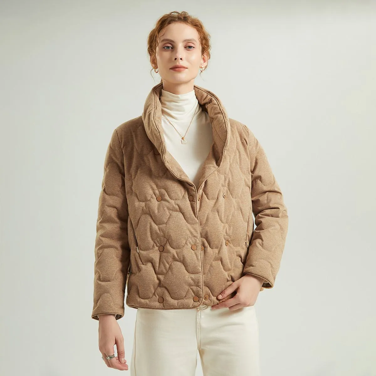 Quilted Stand-Up Collar Cropped Down Jacket