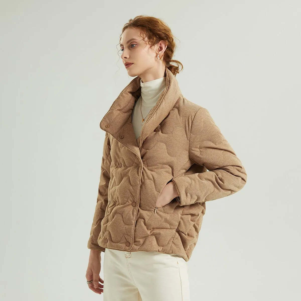 Quilted Stand-Up Collar Cropped Down Jacket