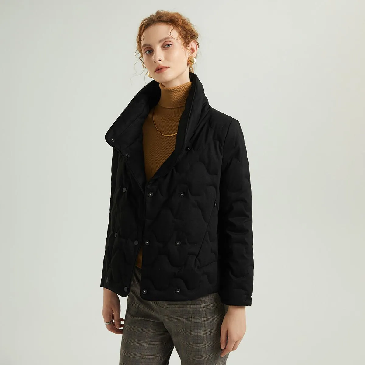 Quilted Stand-Up Collar Cropped Down Jacket