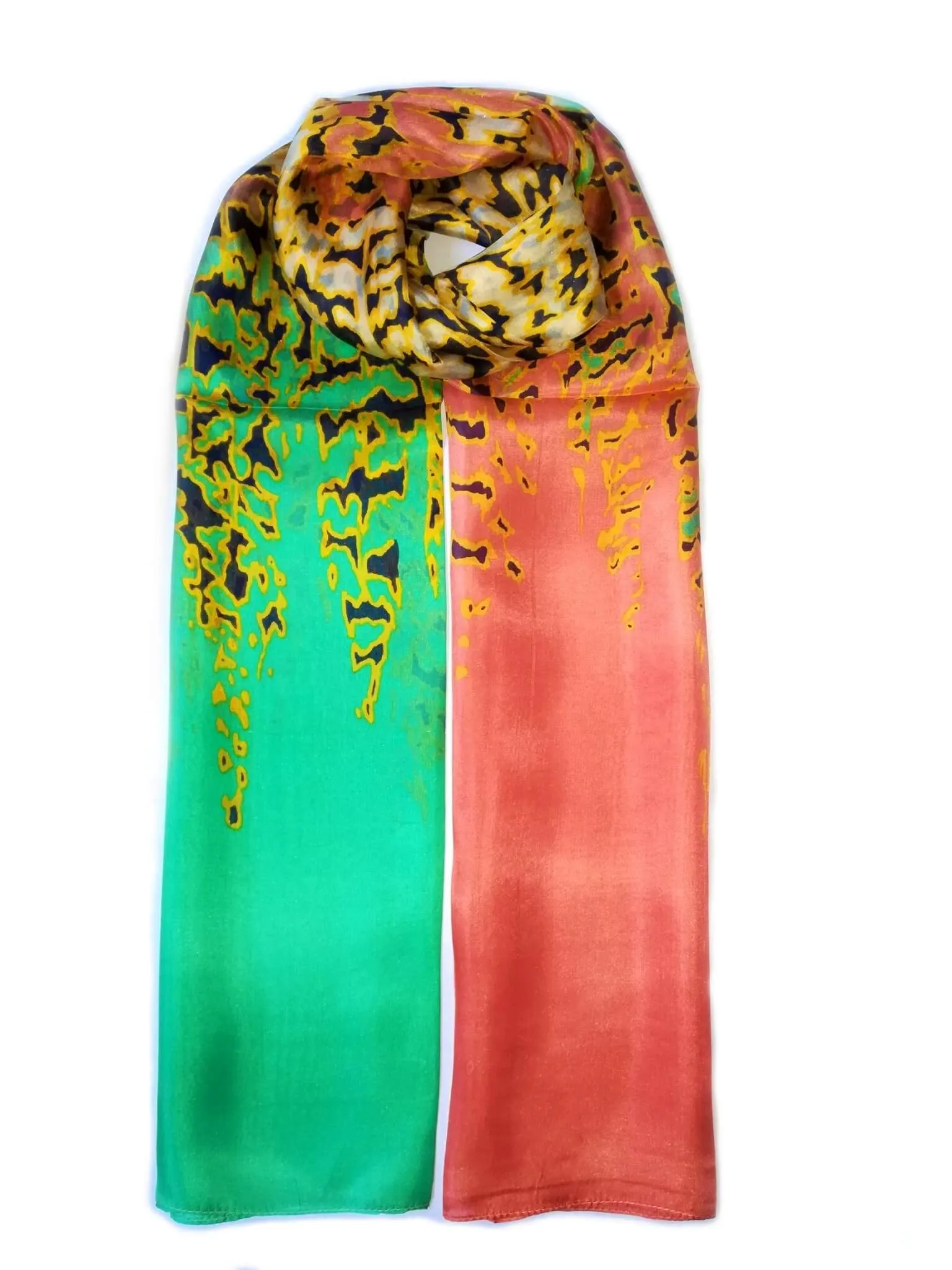 Rainbow Range| Long Silk Scarf Leopard Yellow and Green