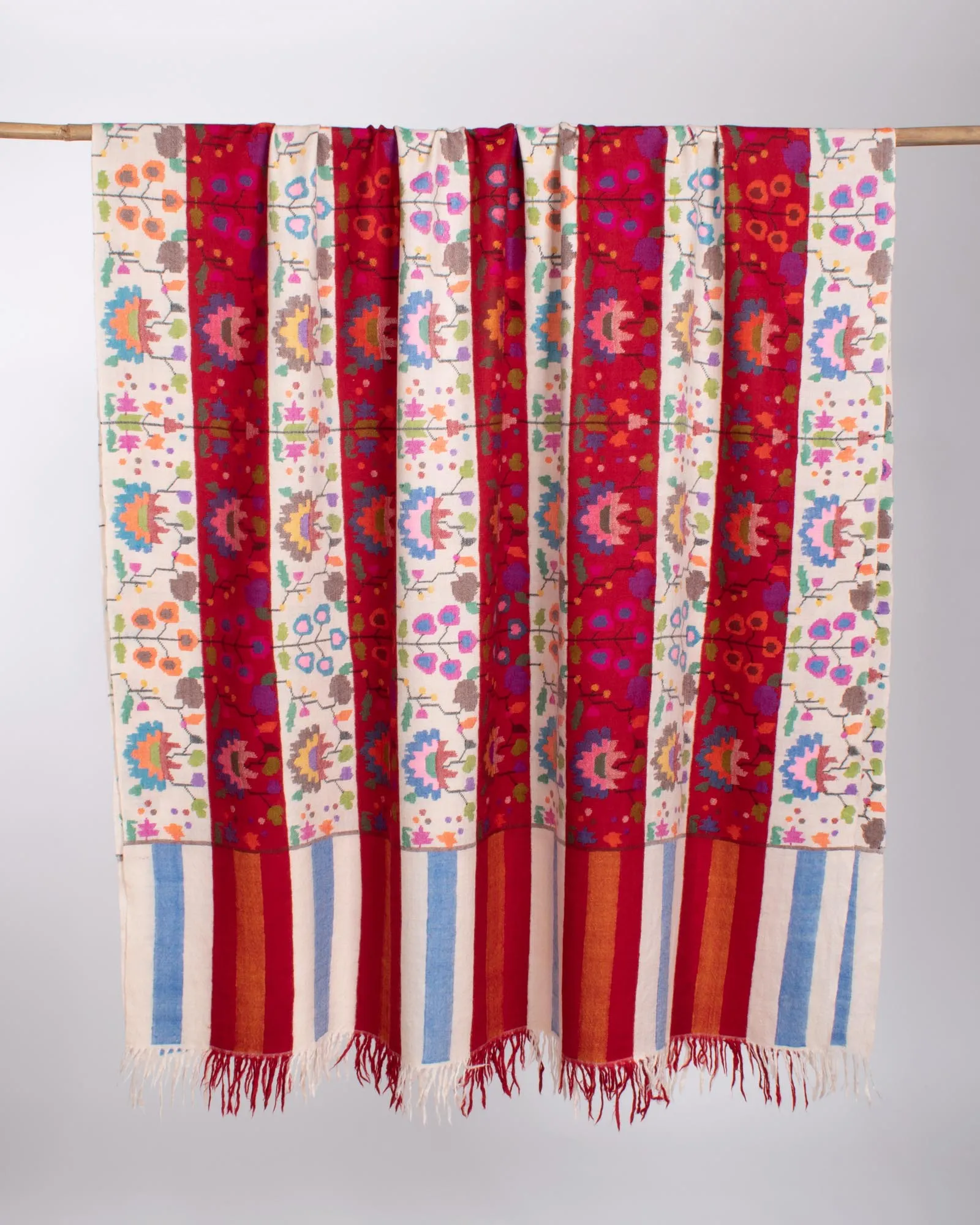 Red White Artistic Handloomed Kani Pashmina Shawl - AYLESBURY