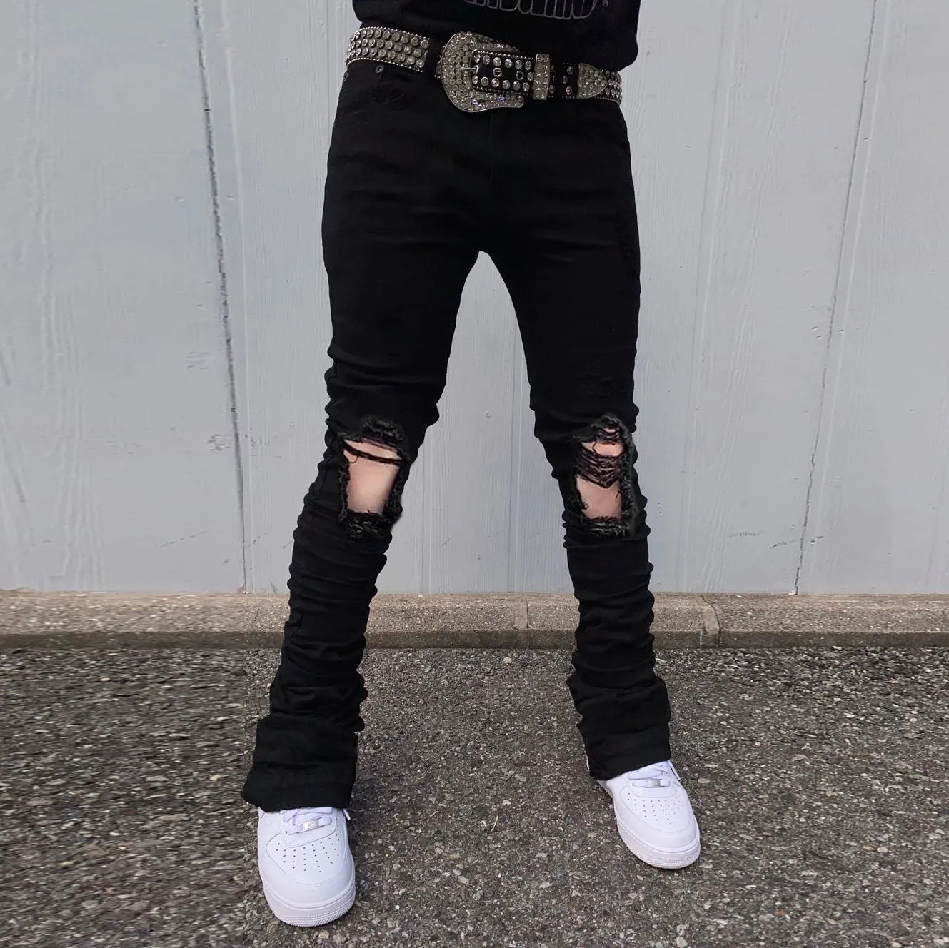 Ripped hip-hop jeans fashion brand straight trousers