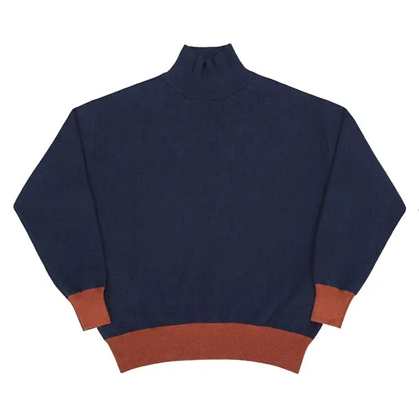 Roll Neck Two-tone Sweater Cotton Cashmere Men's Turtleneck Knitwear