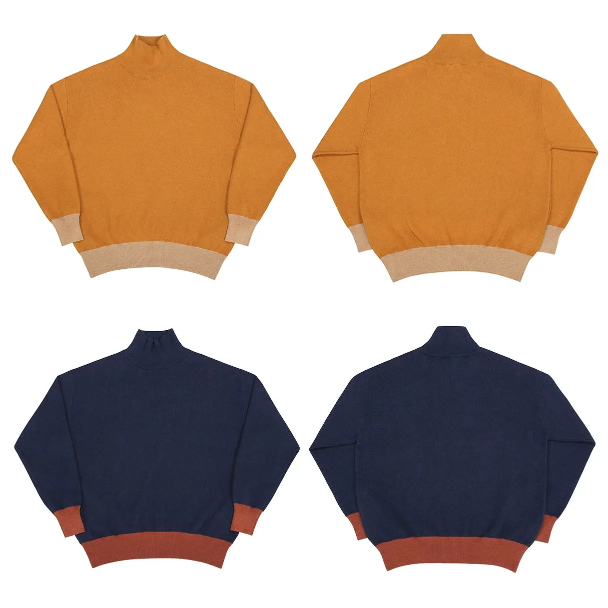 Roll Neck Two-tone Sweater Cotton Cashmere Men's Turtleneck Knitwear