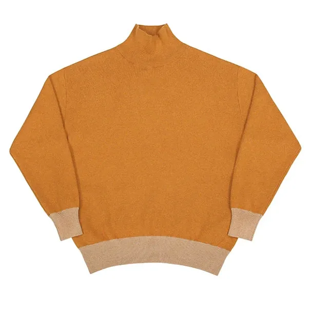 Roll Neck Two-tone Sweater Cotton Cashmere Men's Turtleneck Knitwear