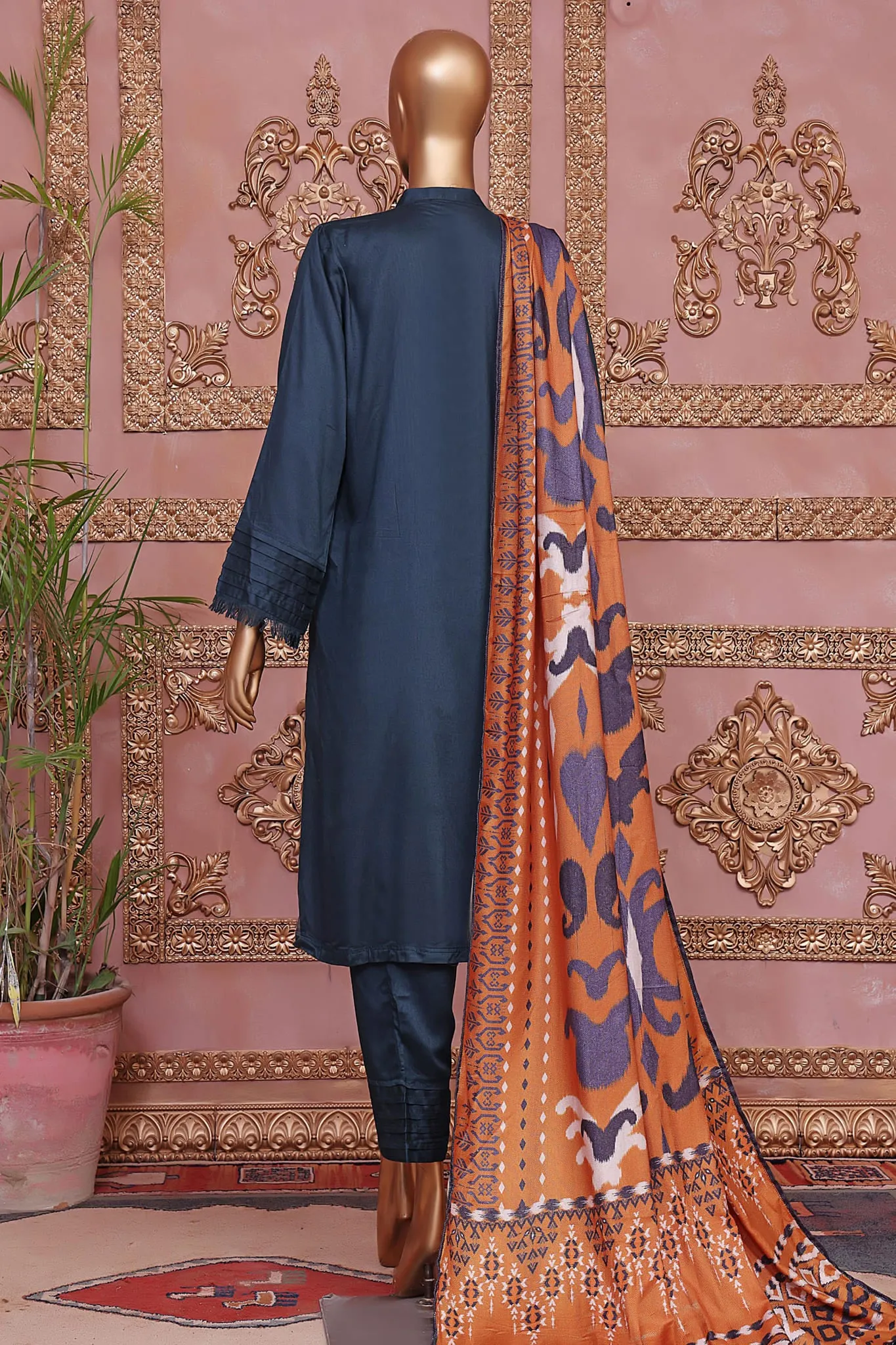 Sada Bahar Stitched 3 Piece Corduroy Solids Shawl Collection'2022-CS-02-Till Blue