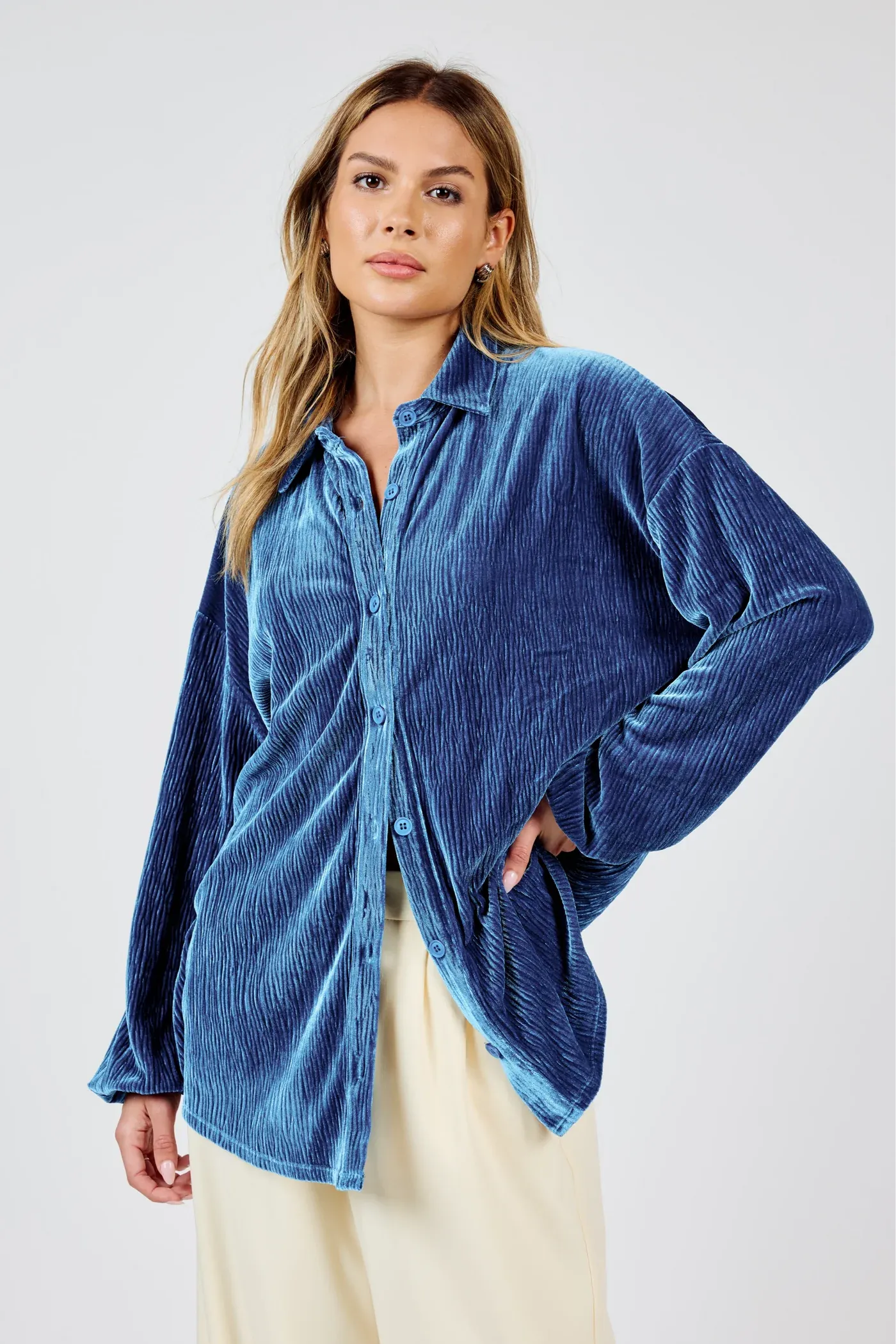 Sadie and Sage - Lorelai Button Up Pleated Velvet Top