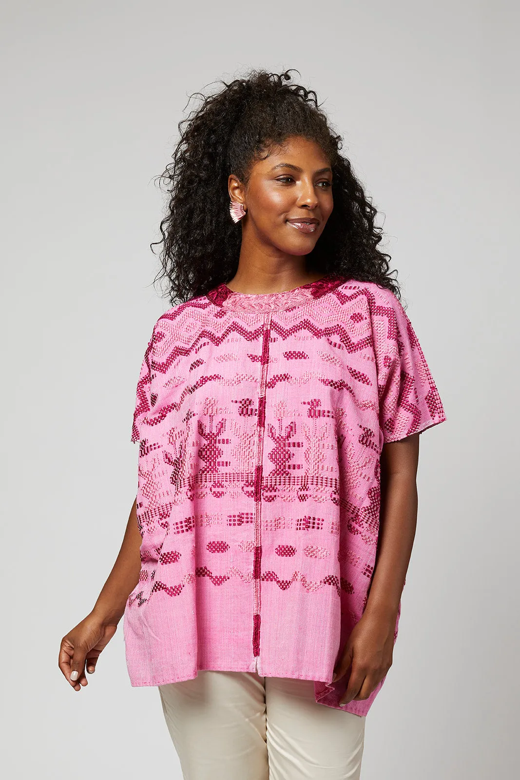 Santa Lucia Embroidered Guatemalan Tunic - Pink, Fuschia, Wine