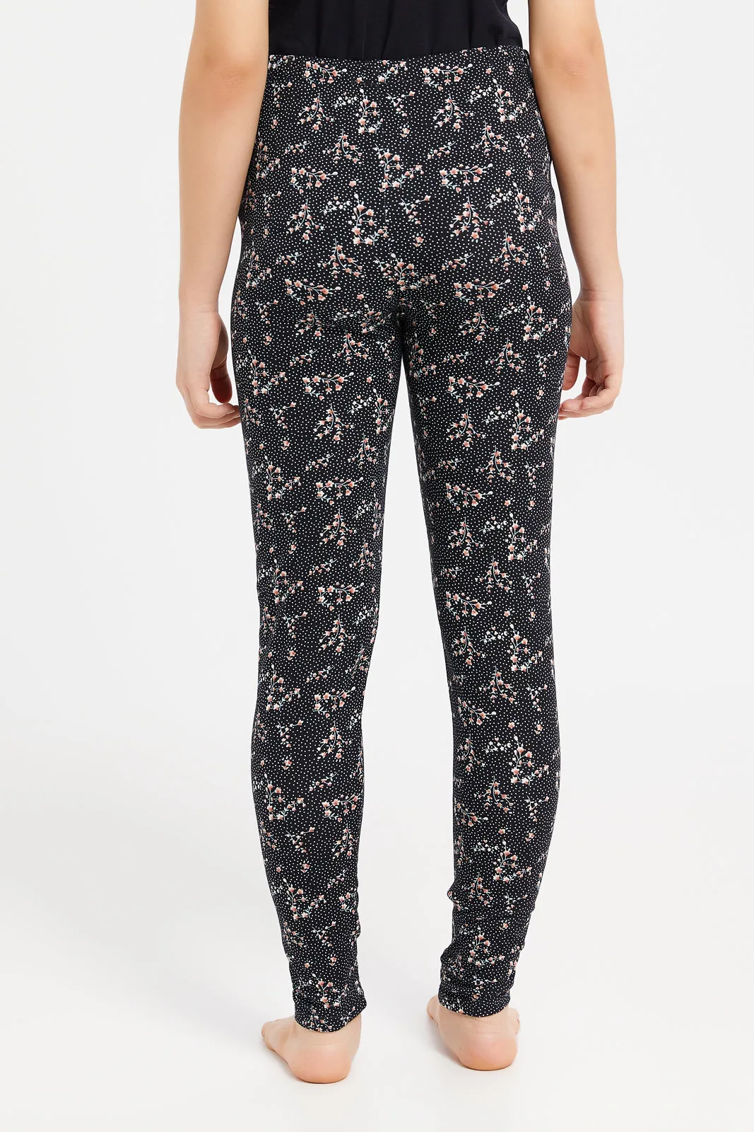 Senior Girls Black Floral Leggings