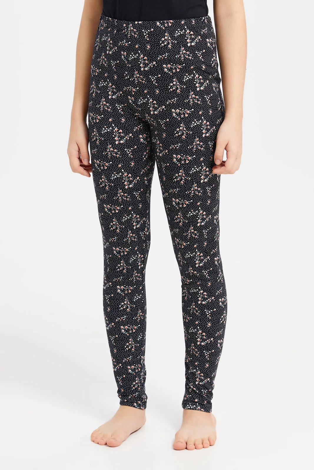 Senior Girls Black Floral Leggings