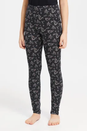 Senior Girls Black Floral Leggings