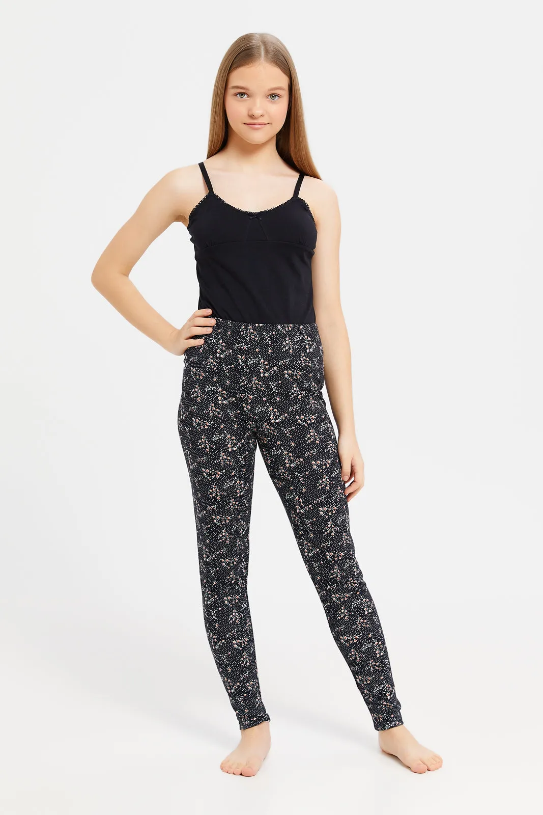 Senior Girls Black Floral Leggings