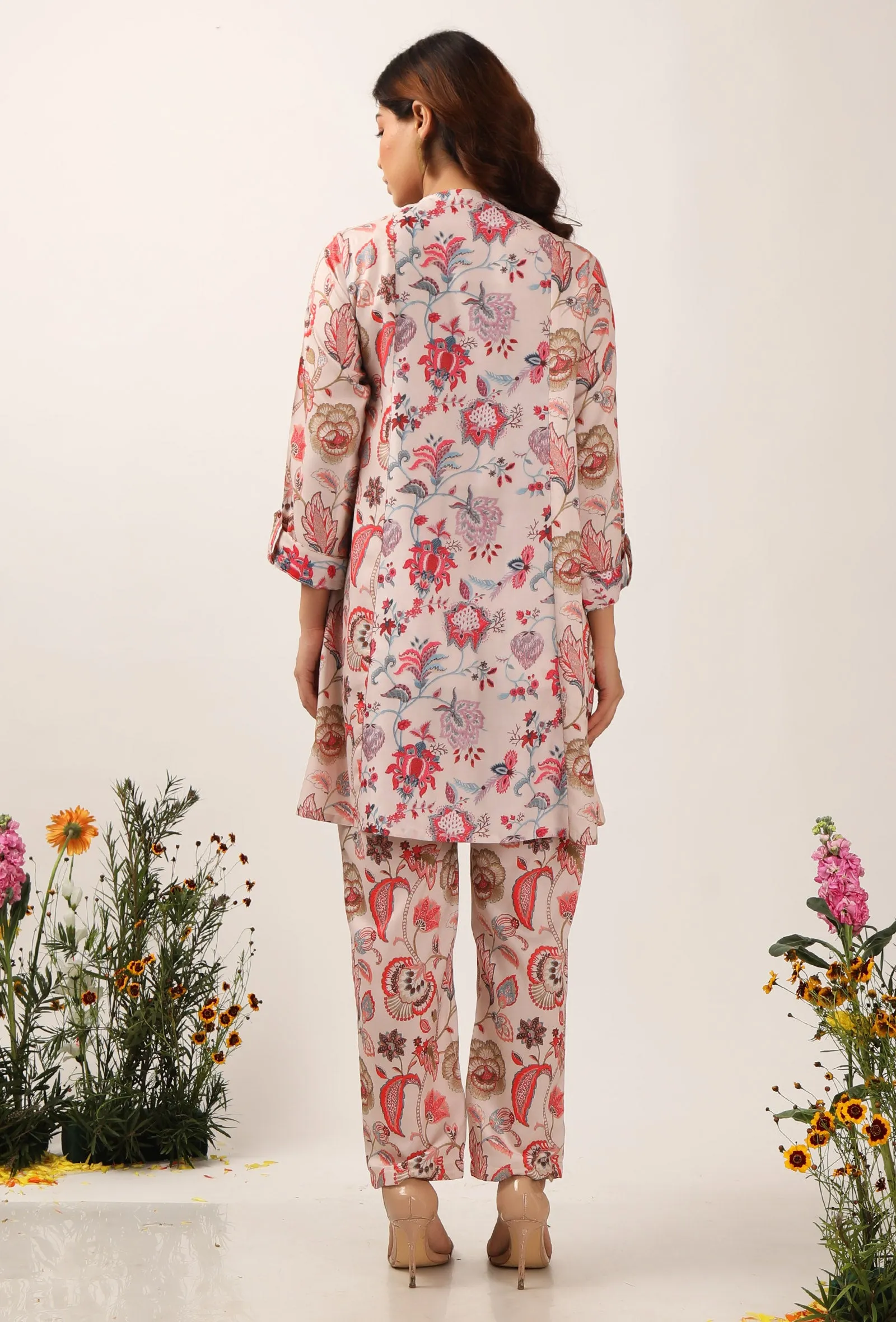 Set Of 2: Cara Floral Chintz Wrap Tunic With Narrow Fit Pants