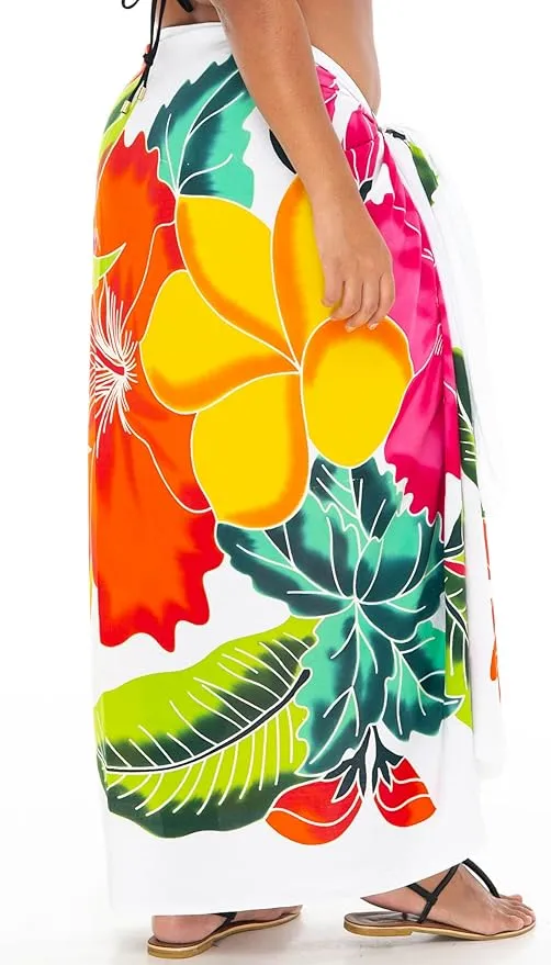 SHU-SHI Womens Plus Size Sarong Hibiscus Floral Pareo Cover Up - Flower Beach Wrap Long Pool Resort Skirt