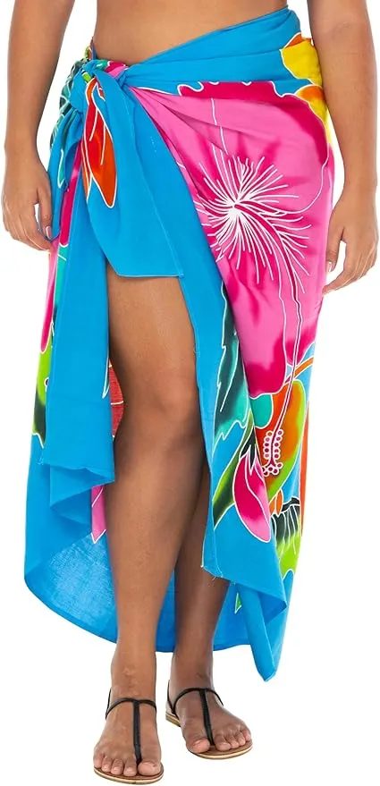 SHU-SHI Womens Plus Size Sarong Hibiscus Floral Pareo Cover Up - Flower Beach Wrap Long Pool Resort Skirt