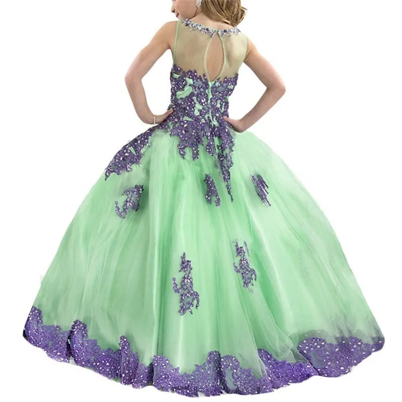 Sleeveless Flower Girl Pageant Princess Ball Gown in 3 Color Styles