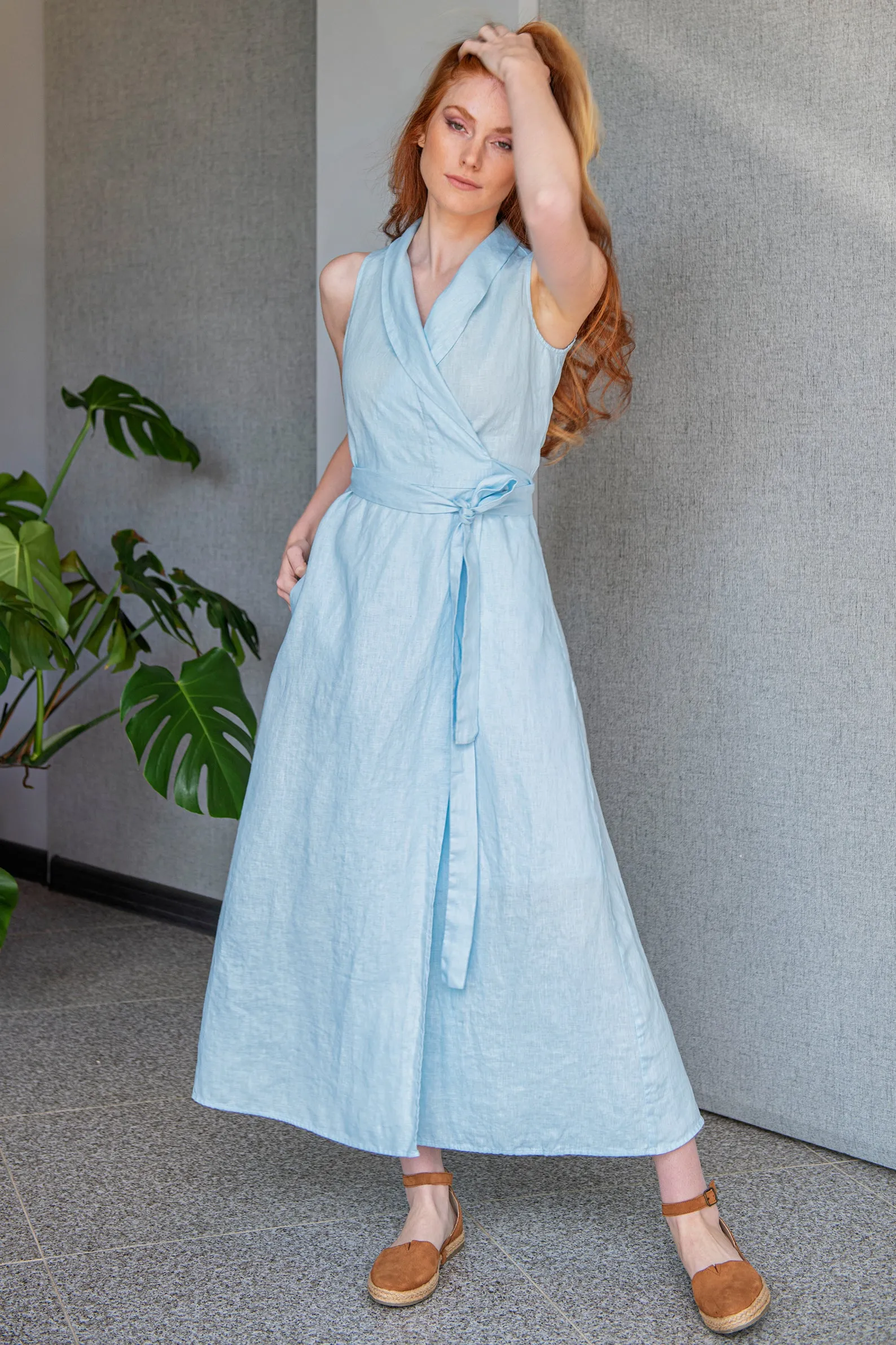 Sleeveless Linen Wrap Dress