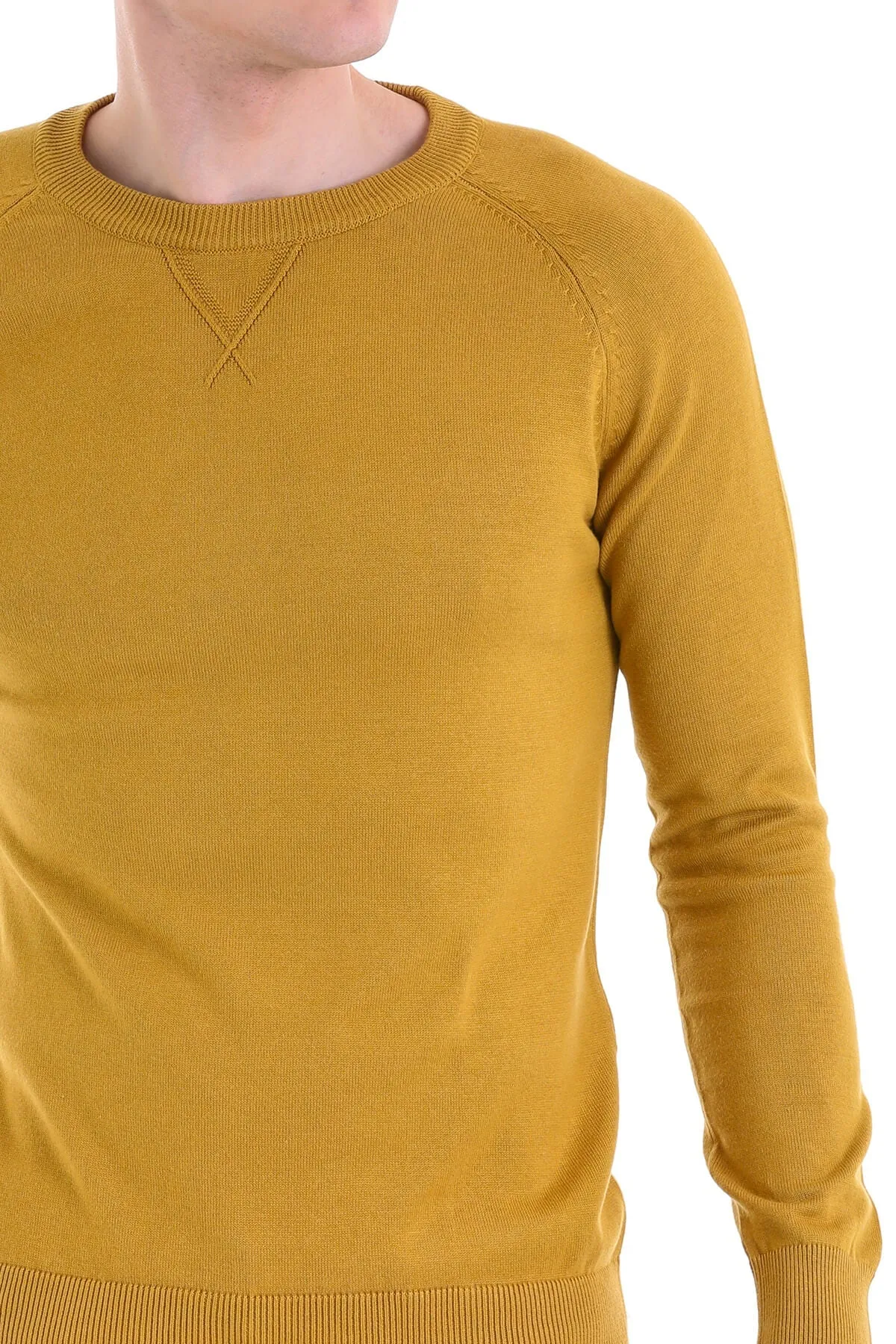 Slim Fit Mustard Cotton Blend Crew Neck Sweater