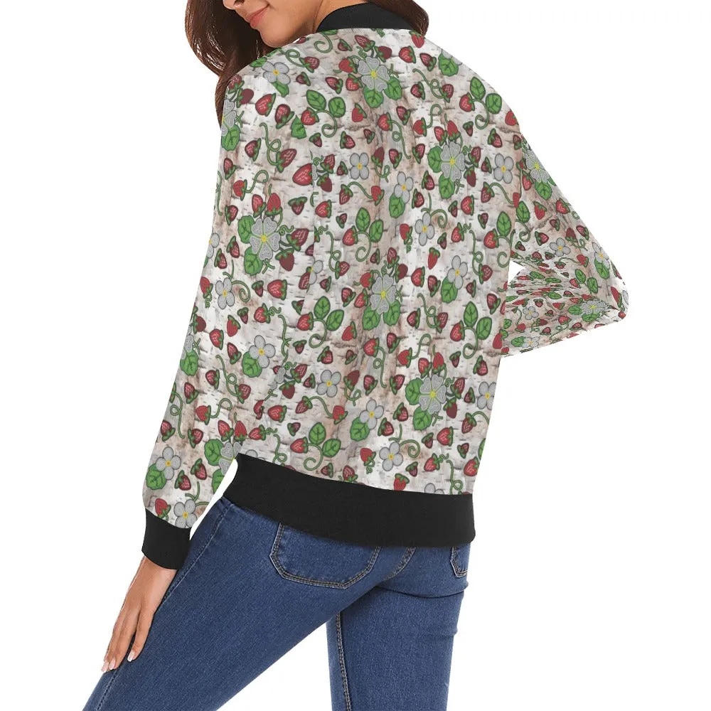 Strawberry Dreams Br Bark All Over Print Bomber Jacket for Women