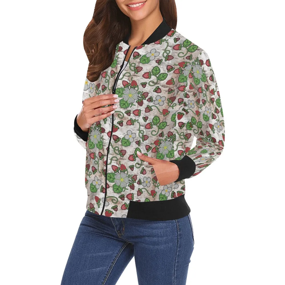 Strawberry Dreams Br Bark All Over Print Bomber Jacket for Women