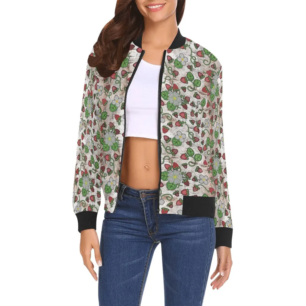 Strawberry Dreams Br Bark All Over Print Bomber Jacket for Women