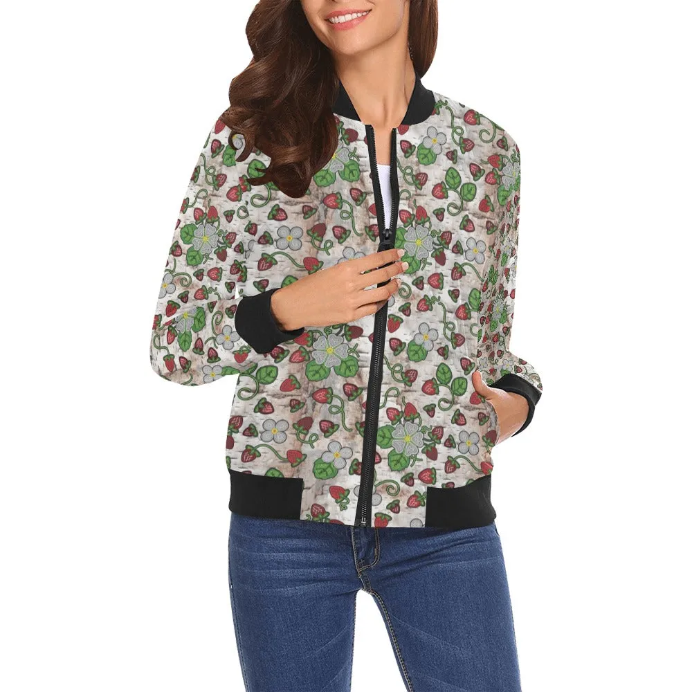 Strawberry Dreams Br Bark All Over Print Bomber Jacket for Women