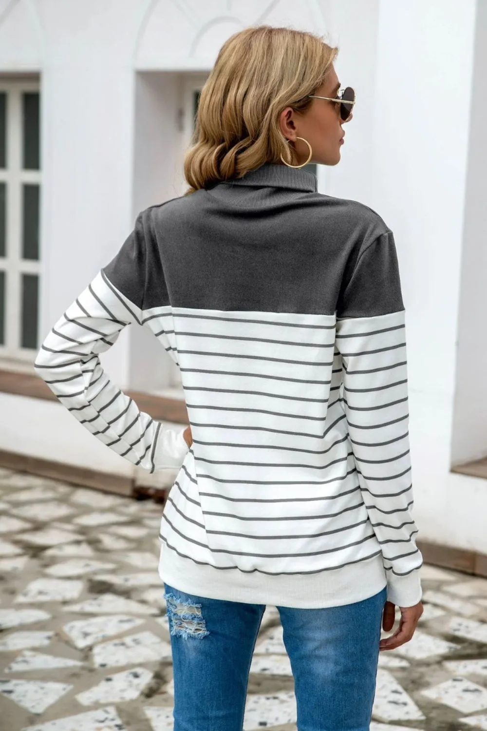 Striped Contrast Turtleneck Sweater