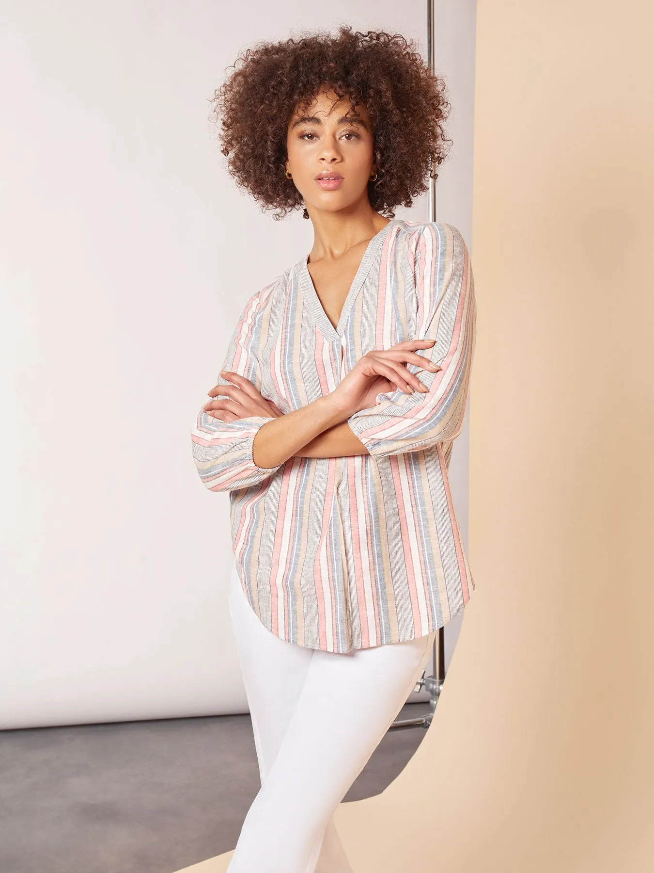 Striped V-Neck Pleated Kelly Blouse