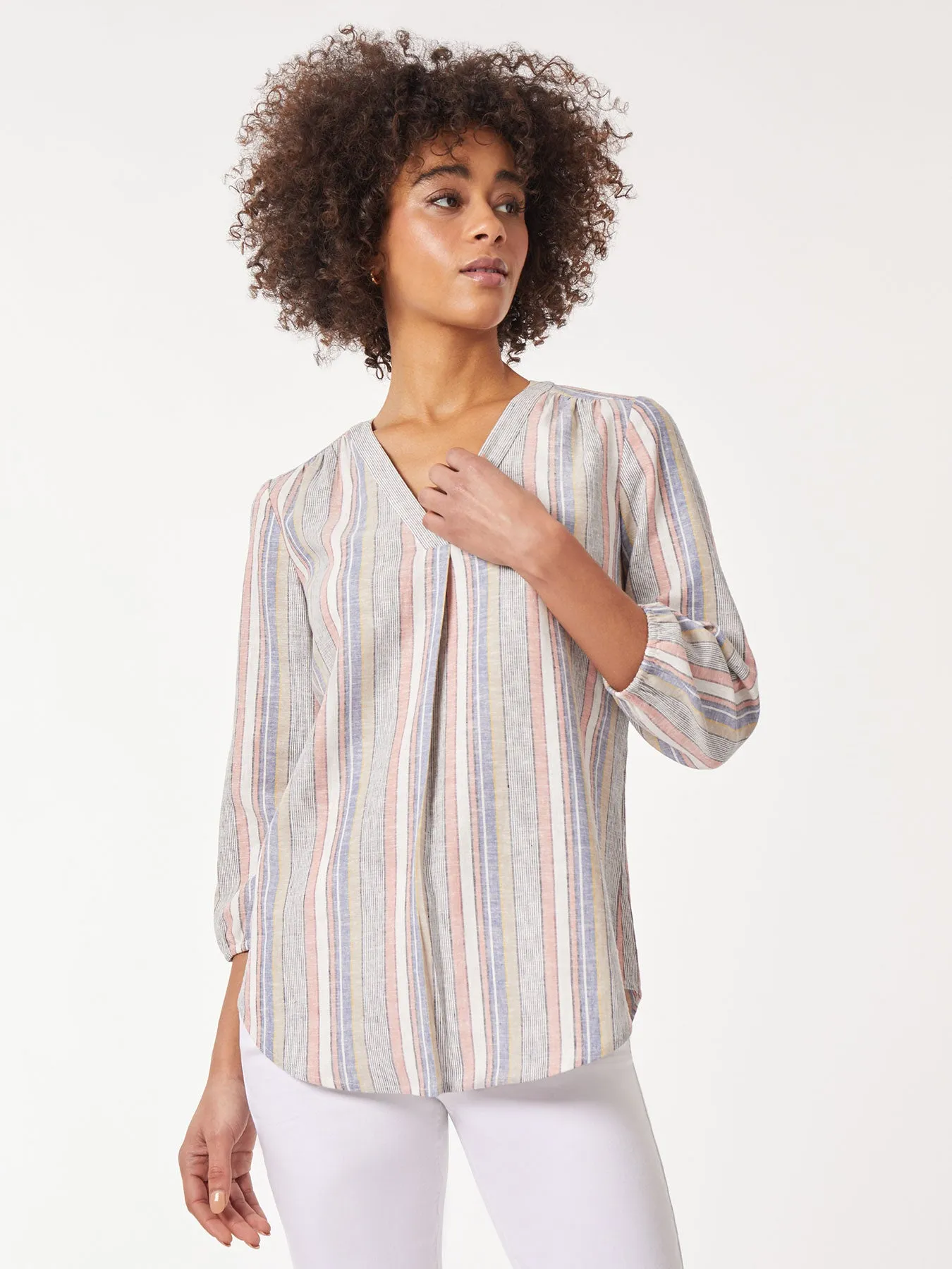 Striped V-Neck Pleated Kelly Blouse