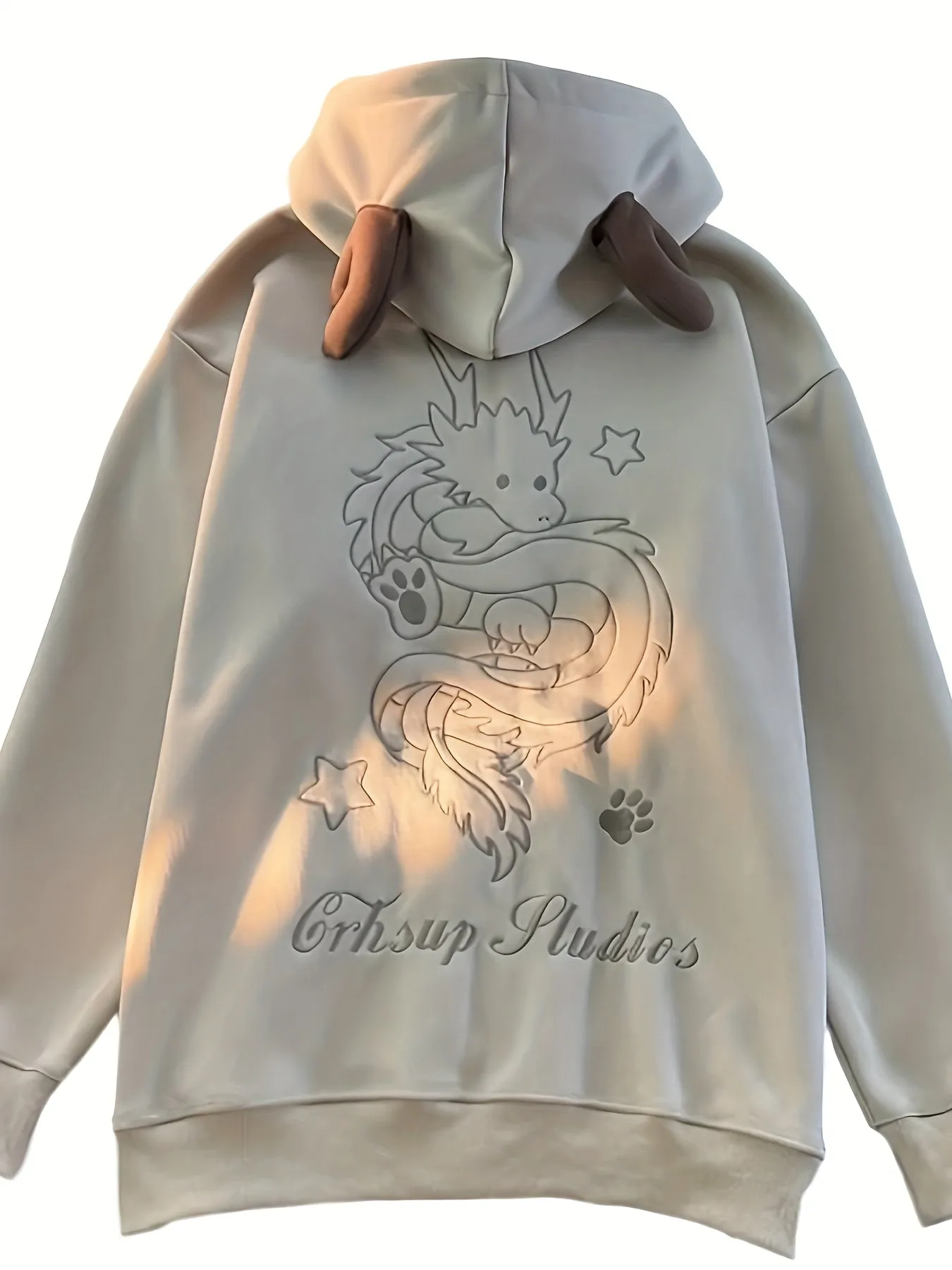 Stylish Cartoon Dragon Embroidered Hoodie - Soft Micro Elastic Polyester, Casual Zipper Long Sleeve Drawstring Design, Machine Washable, Customized Alphabets Print, Fall/Winter Womens Casual Wear - Perfect for Everyday Outfit