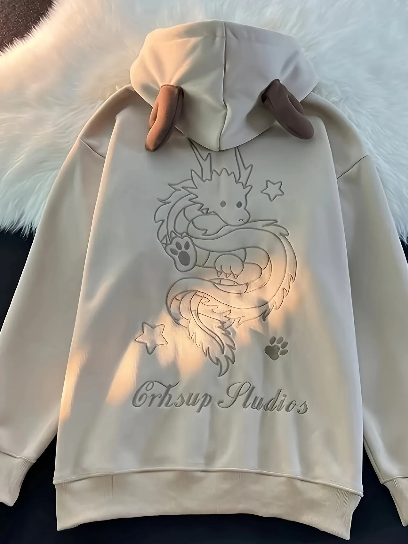 Stylish Cartoon Dragon Embroidered Hoodie - Soft Micro Elastic Polyester, Casual Zipper Long Sleeve Drawstring Design, Machine Washable, Customized Alphabets Print, Fall/Winter Womens Casual Wear - Perfect for Everyday Outfit