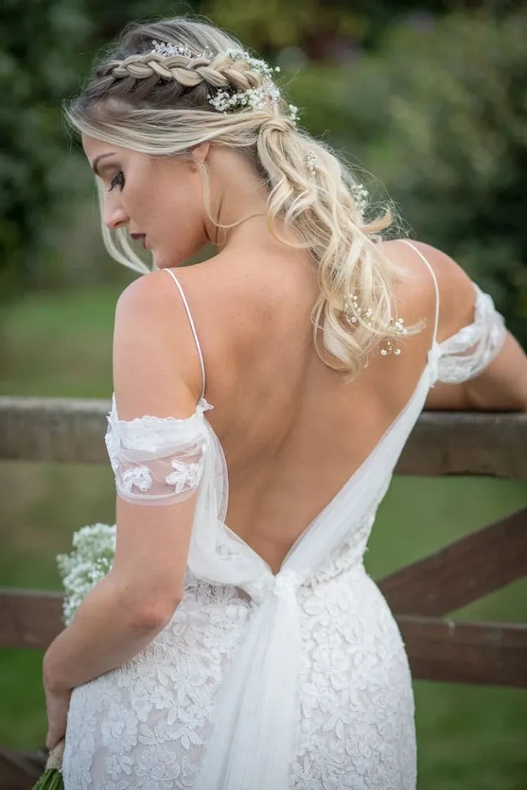 Sweet Illusion Lace Backless Sheath Bridal Wedding Gown