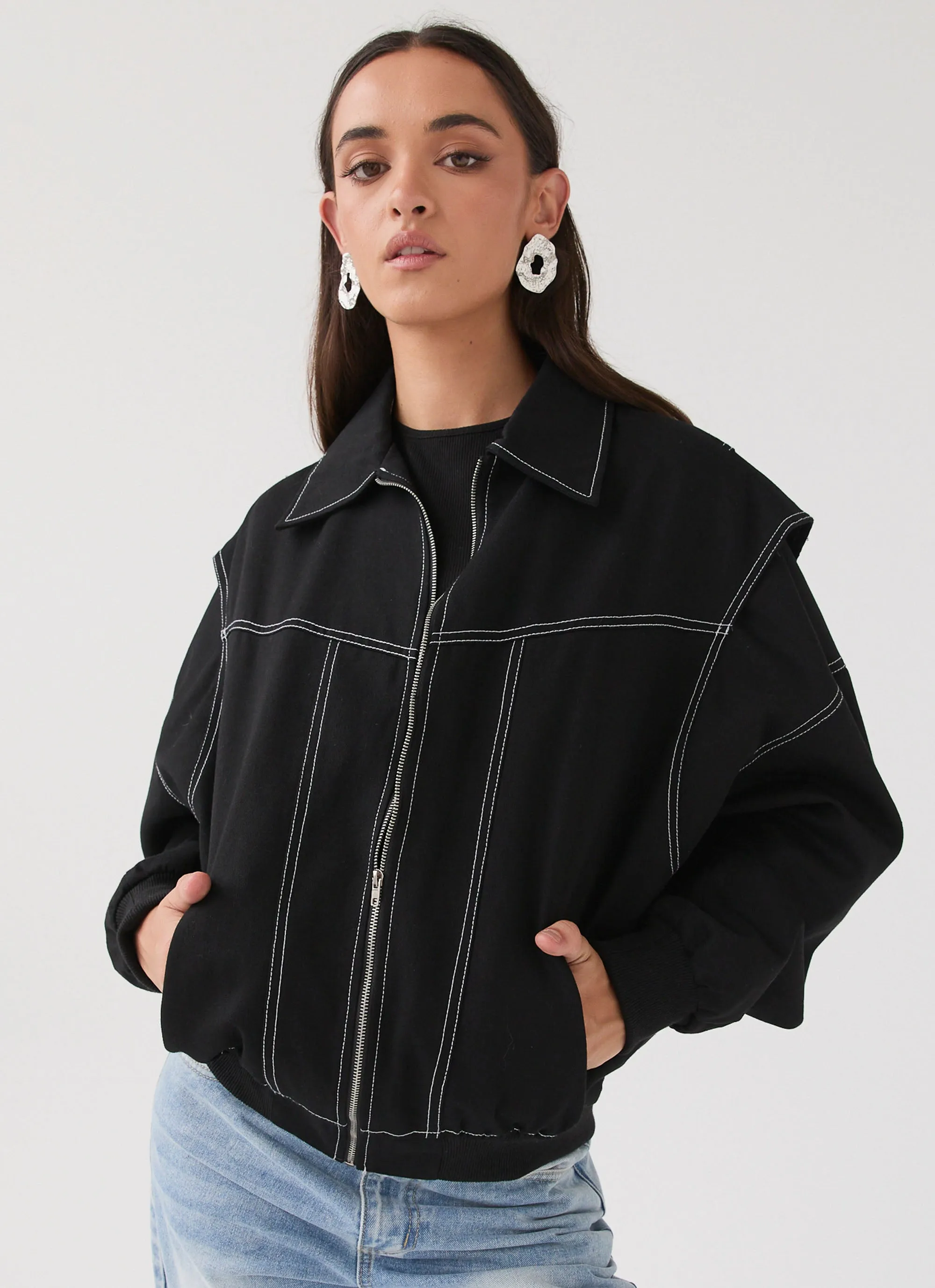 Take The Lead Oversized Bomber Jacket - Shadow