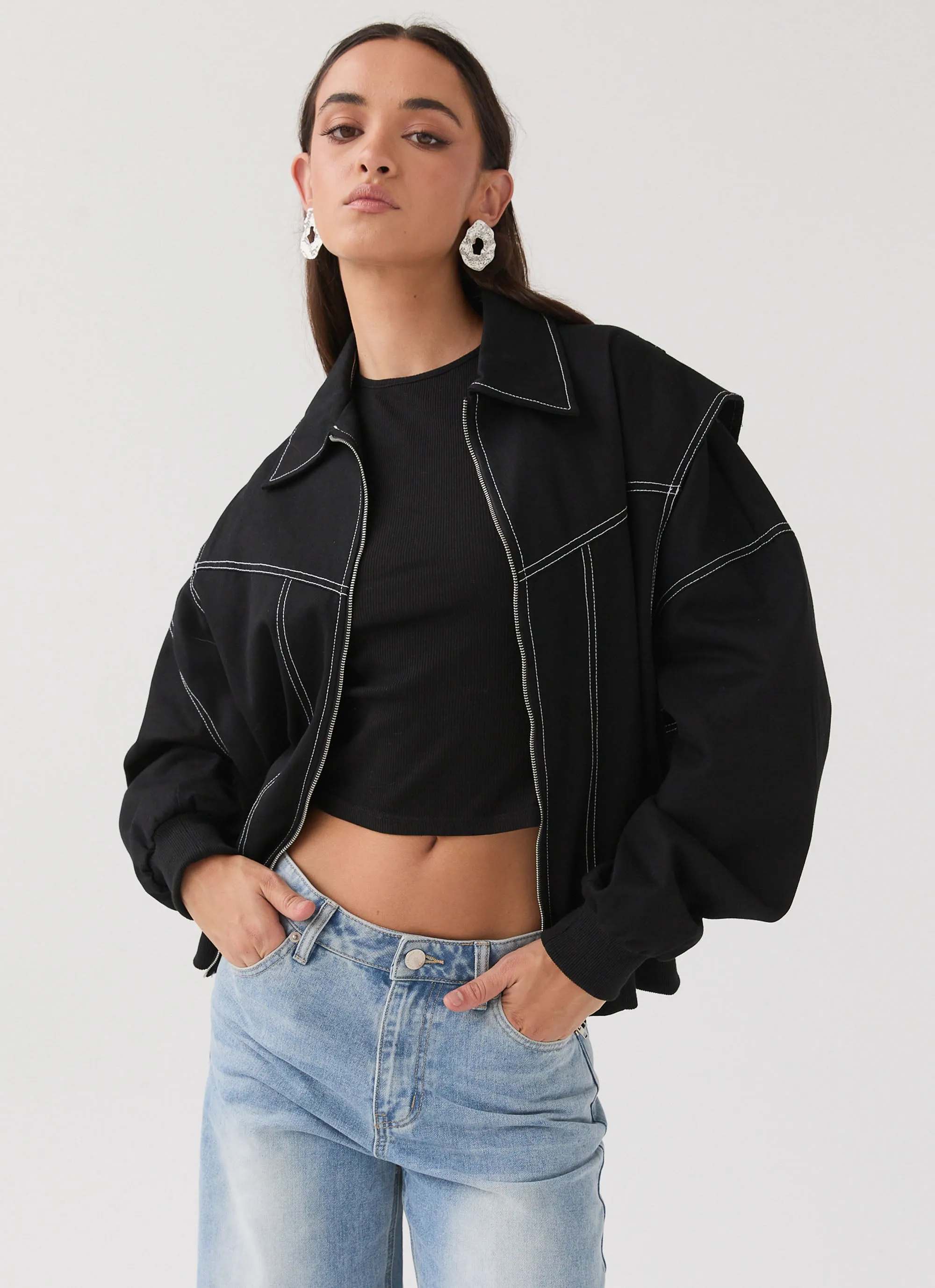 Take The Lead Oversized Bomber Jacket - Shadow