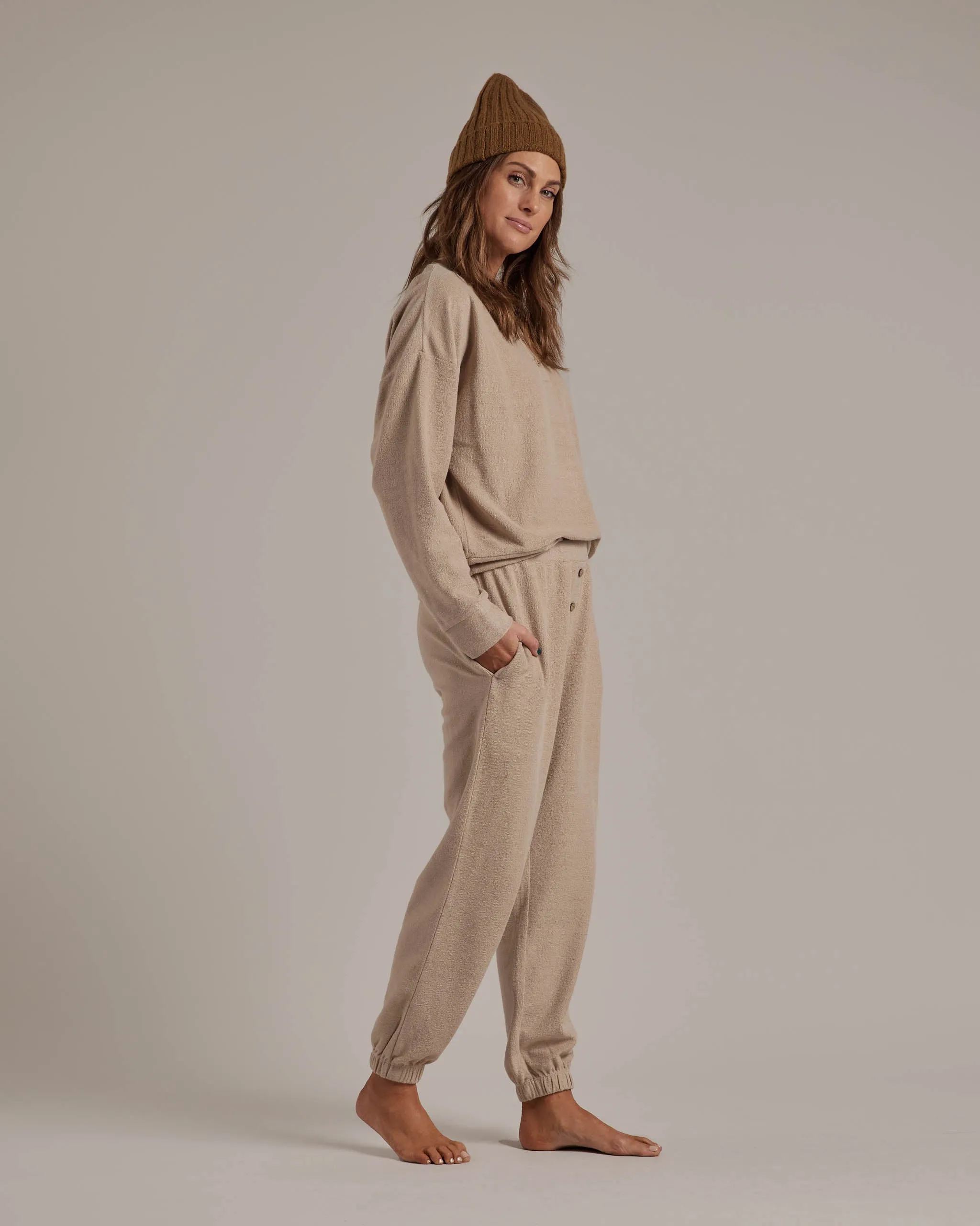 The Button Jogger Pant by Rylee & Cru - Putty