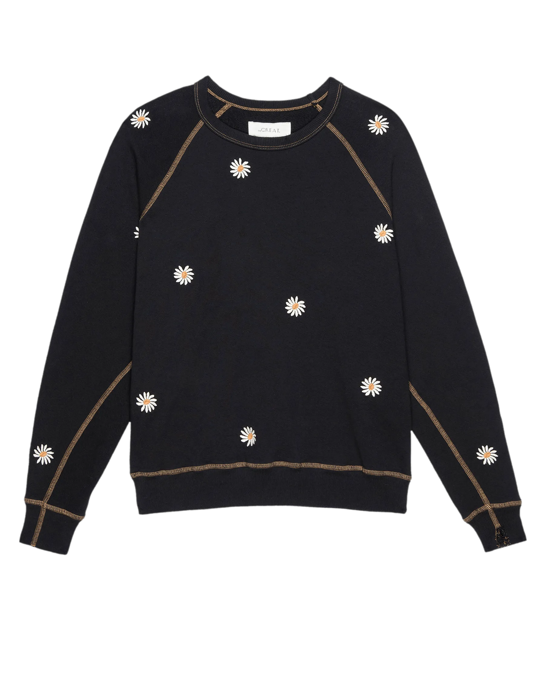 The College Sweatshirt. Embroidered -- Almost Black with Daisy Embroidery