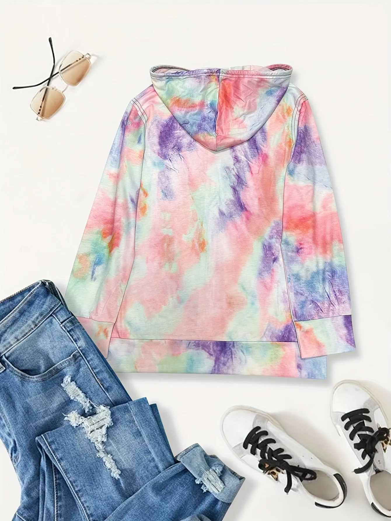 Tie Dye Hooded Sweatshirt - Soft Micro Elastic Polyester Long Sleeve Casual Drawstring Hoodie with Pocket for Women - Perfect for Fall and Winter Seasons