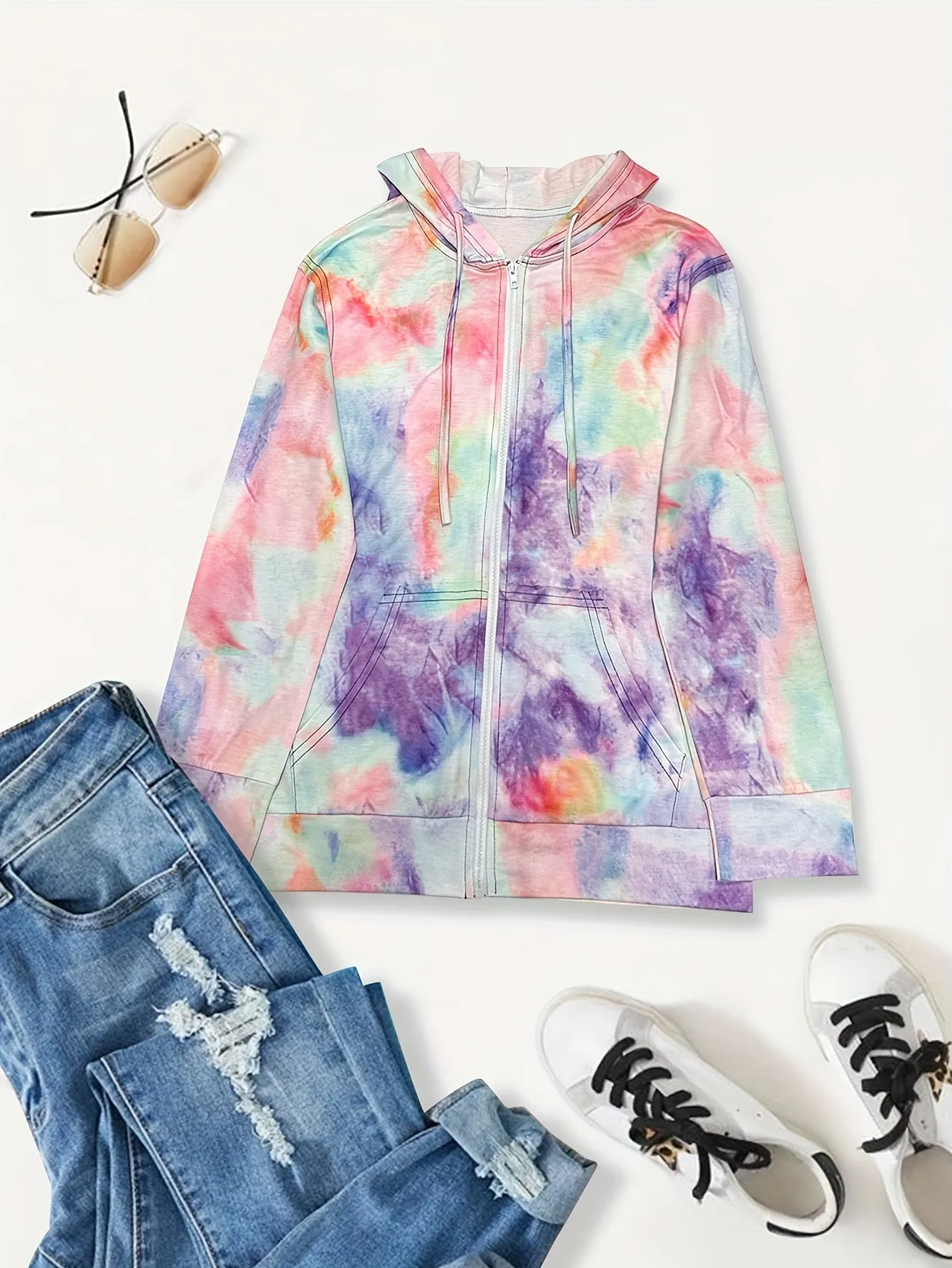 Tie Dye Hooded Sweatshirt - Soft Micro Elastic Polyester Long Sleeve Casual Drawstring Hoodie with Pocket for Women - Perfect for Fall and Winter Seasons