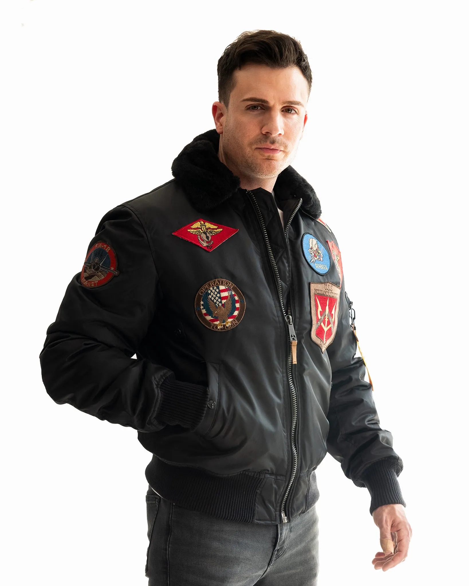 TOP GUN® OFFICIAL B-15 MEN'S FLIGHT BOMBER JACKET WITH PATCHES