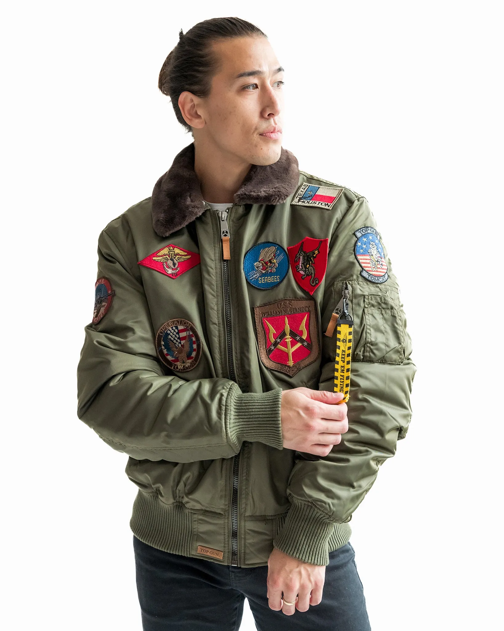 TOP GUN® OFFICIAL B-15 MEN'S FLIGHT BOMBER JACKET WITH PATCHES