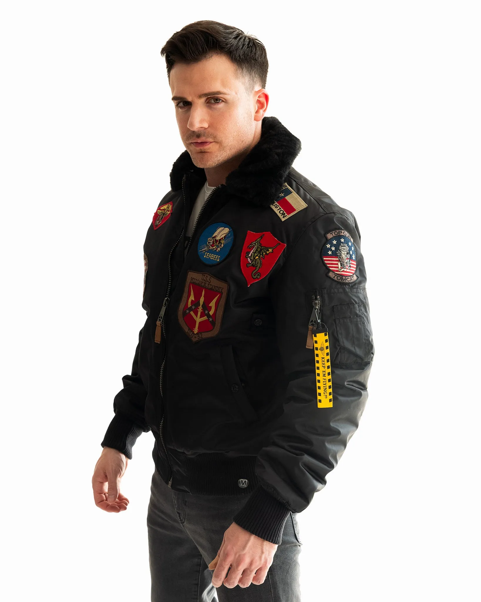 TOP GUN® OFFICIAL B-15 MEN'S FLIGHT BOMBER JACKET WITH PATCHES