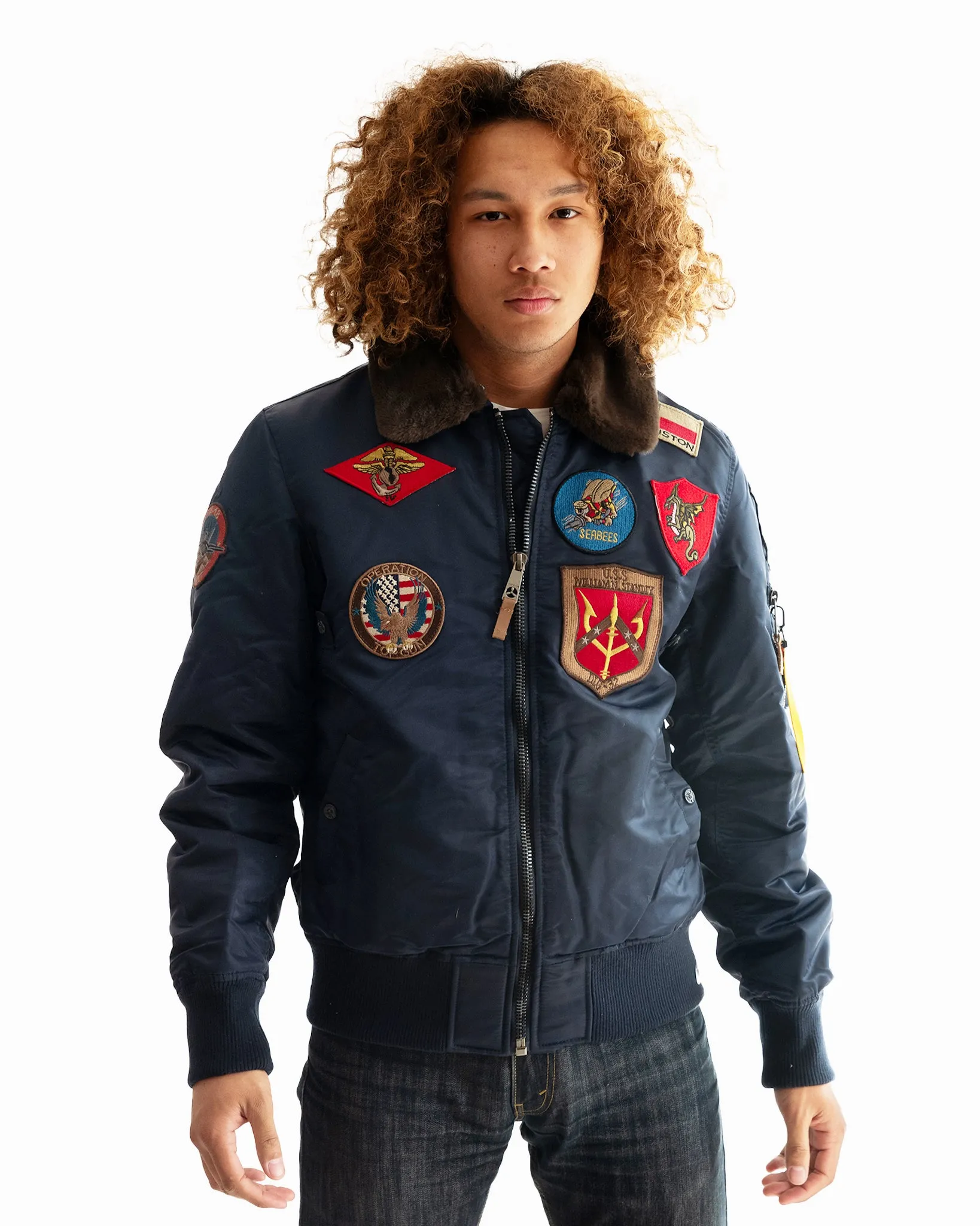 TOP GUN® OFFICIAL B-15 MEN'S FLIGHT BOMBER JACKET WITH PATCHES