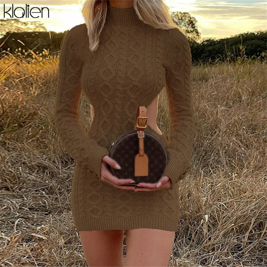 Trendy Long Sleeve Turtleneck Sweater Dress