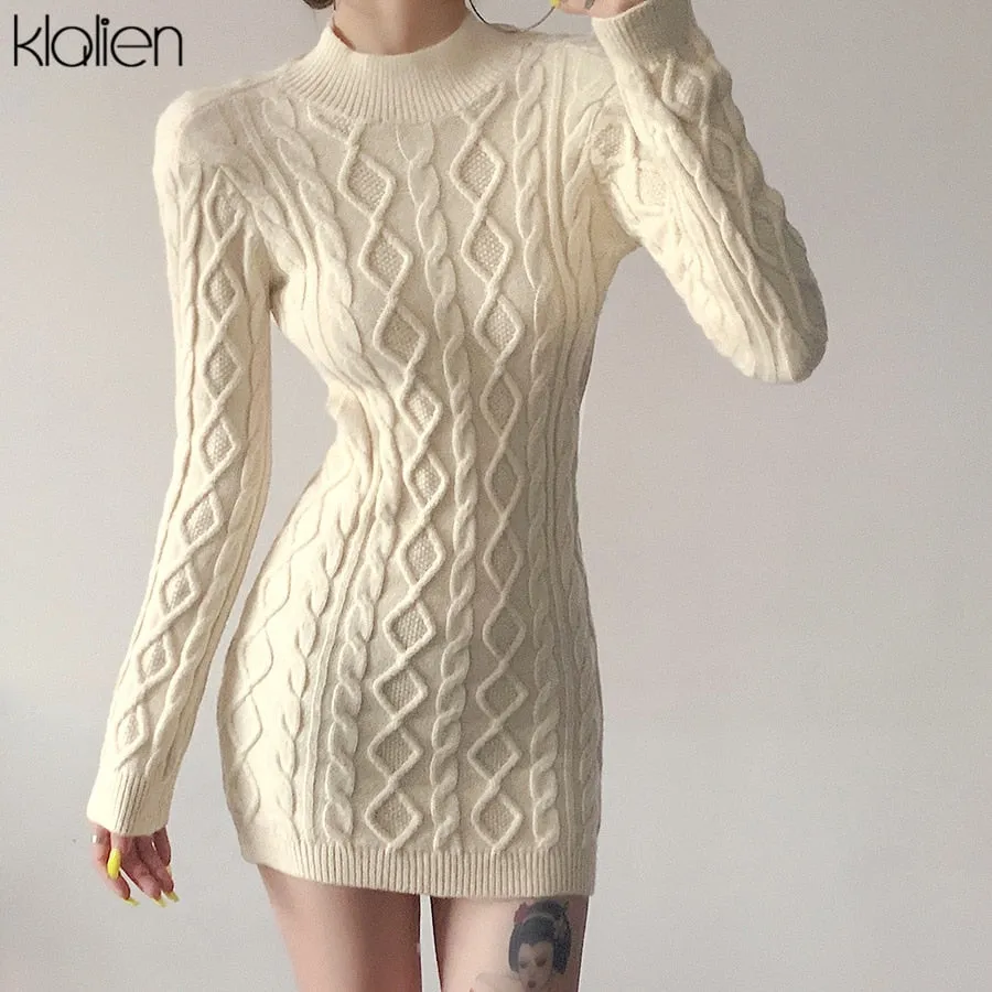 Trendy Long Sleeve Turtleneck Sweater Dress