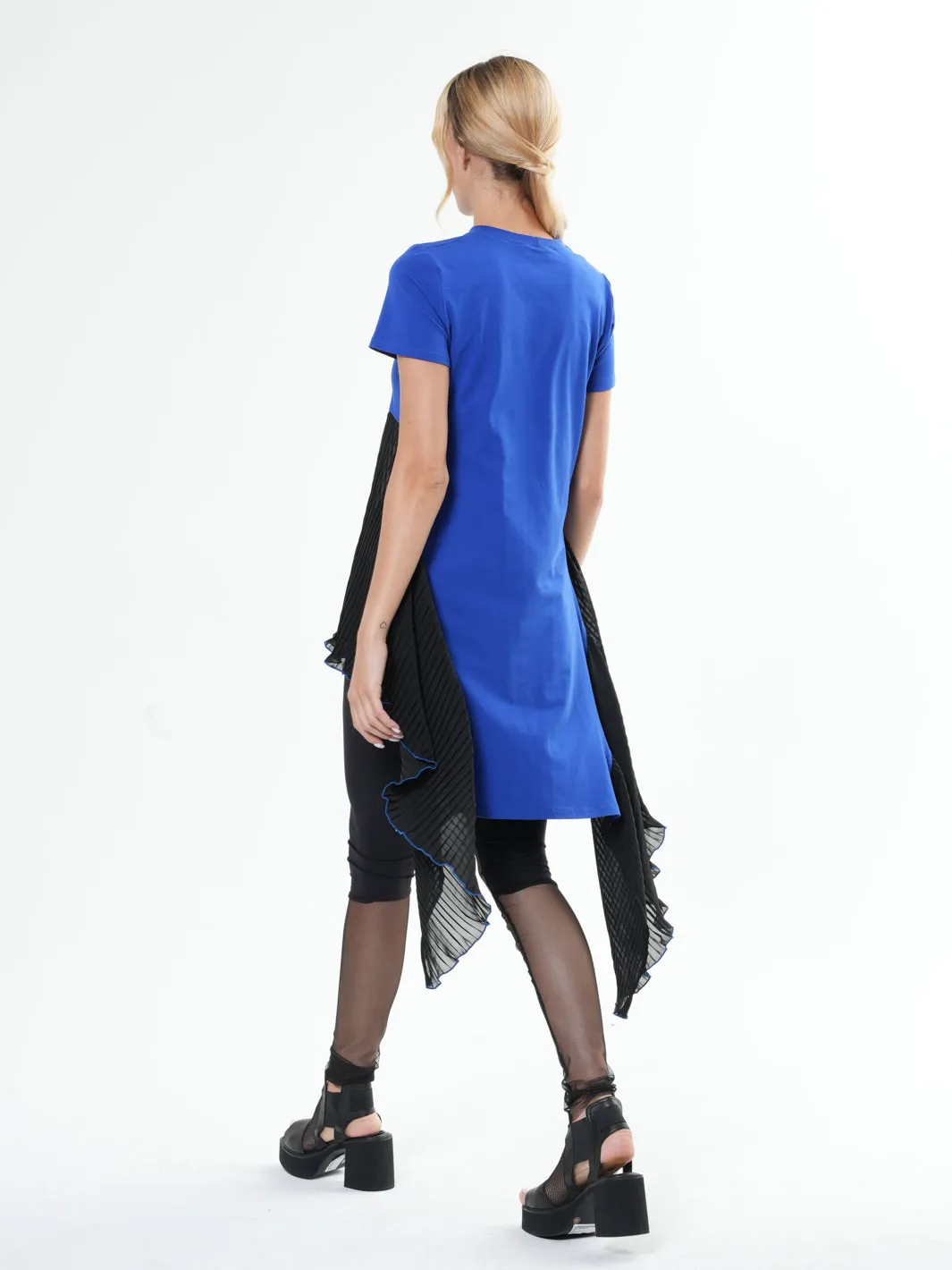 Tunic With Pleated Chiffon Layer In Blue