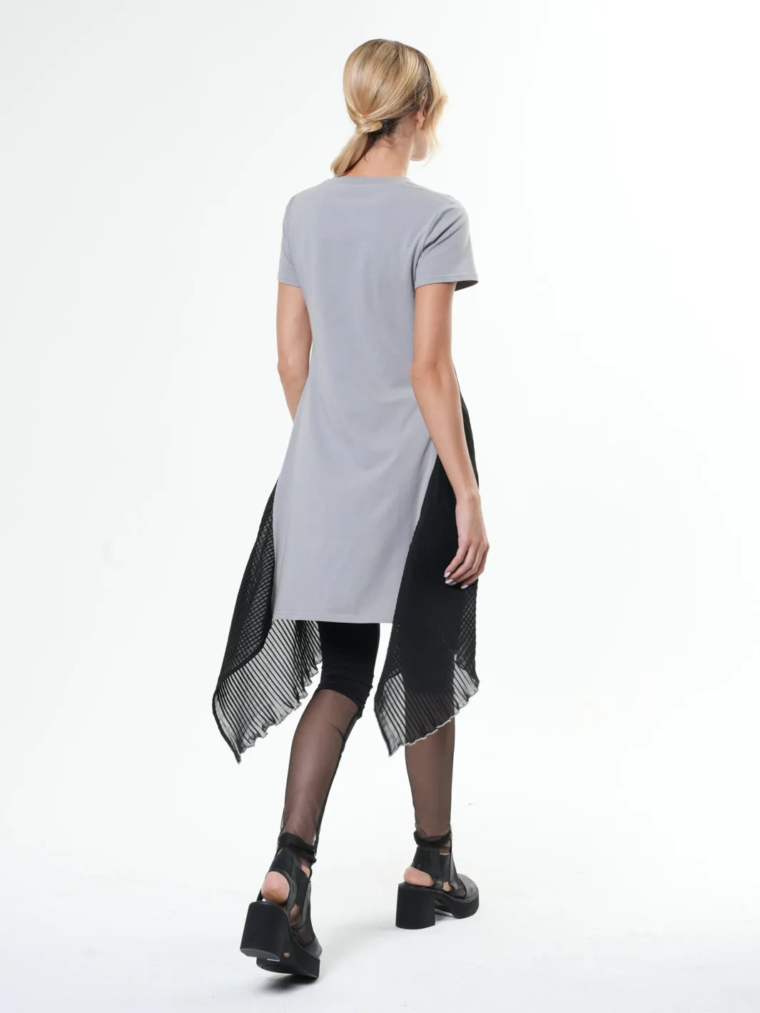 Tunic With Pleated Chiffon Layer In Gray