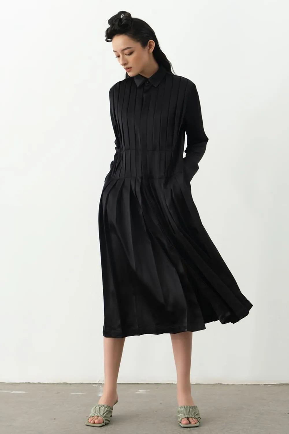 Vadim Tunic Pleated Silk Midi Dress