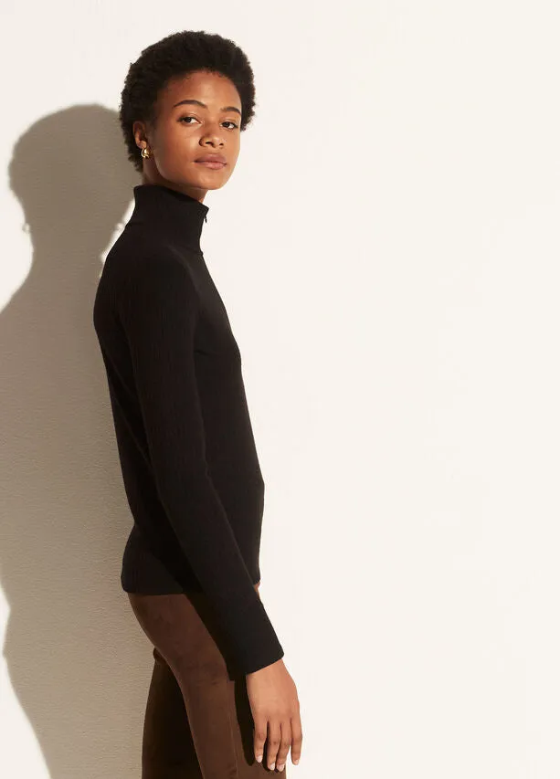 Vince - Ribbed Half Zip Turtleneck in Black