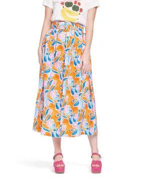 Vinita Pleated Full Skirt - Orange Floral